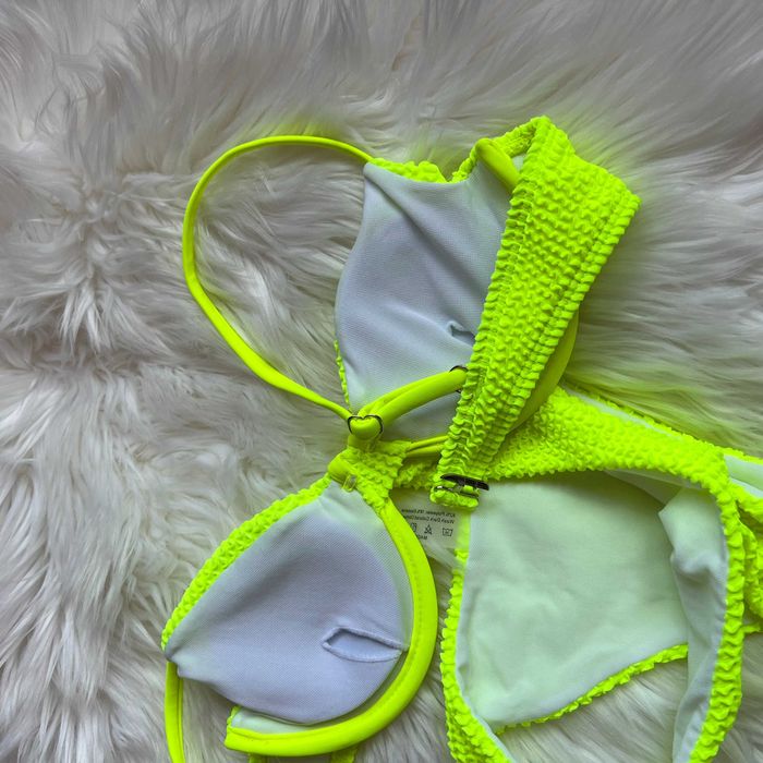 kostium kąpielowy bikini marszczone neonowe żółte neon na lato hit s