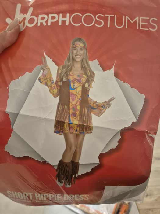 Nowa! Strój Hipiski Sukienka Disco Lata 60 70 80 Dzieci kwiaty 38 M