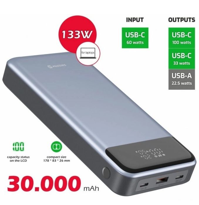 Swissten Power Bank For Laptop 30000 mAh 133W PD Grey