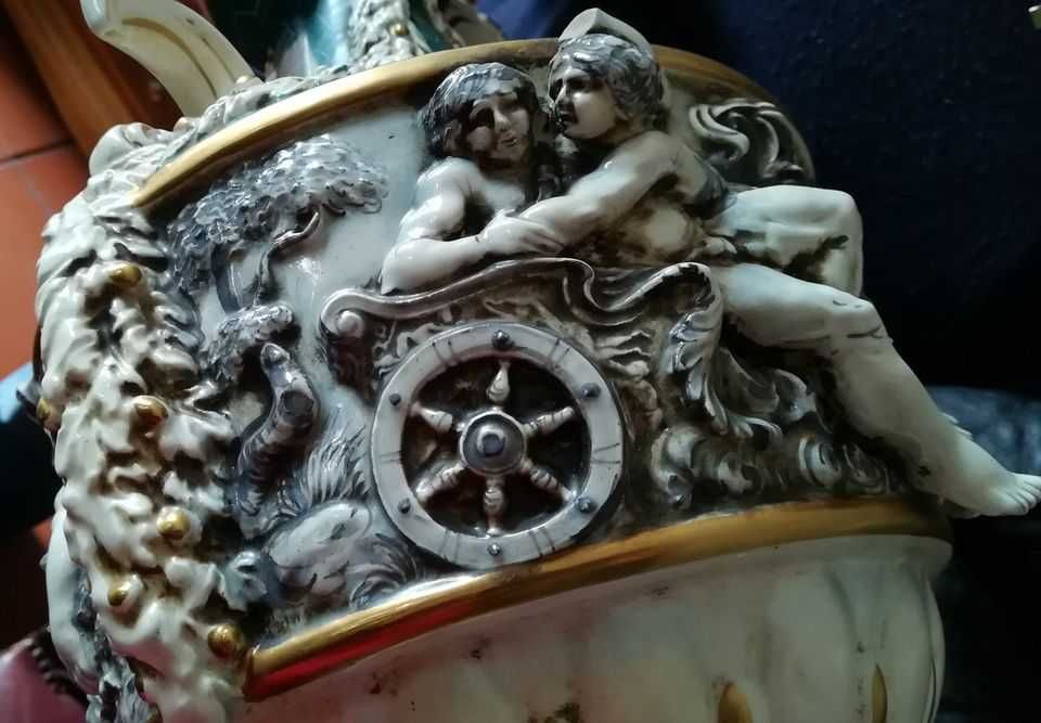 Italian Porcelain Amphora with Bronze Mount and Dionysian Figures, Capodimonte