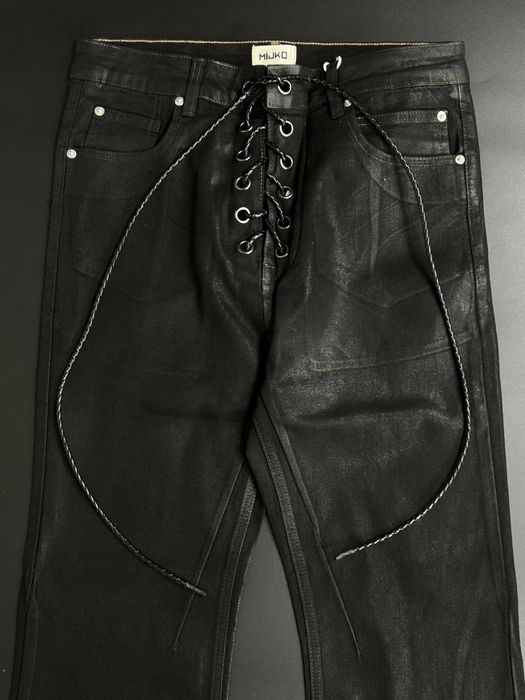 Mijko jeans flared black black джинси чорні кльош  восковані waxed S M L XL