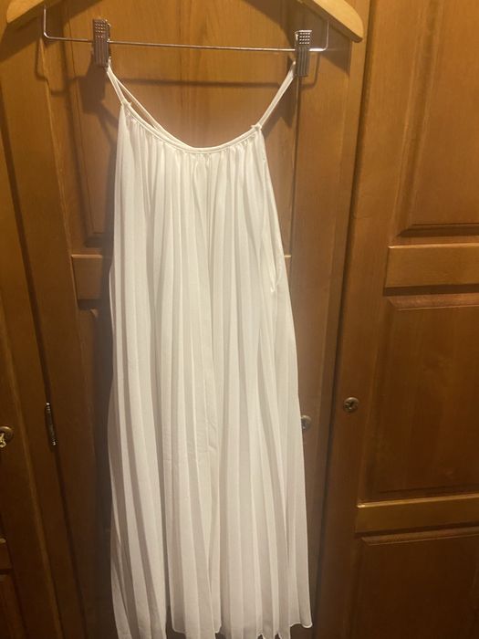 Vestido alsa plissado branco tamanho M elegante
