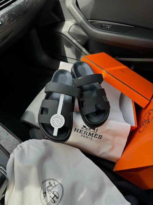 Hermes Chypre Sandals Black  36-45 тапки капці шльопки шльопанці