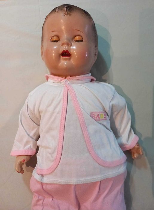 Boneca bebé alemã antiga (1930), olhos móveis, 62 cm – perfeita