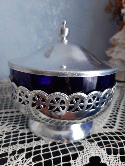 Цукерниця вінтажна.  Скло метал
