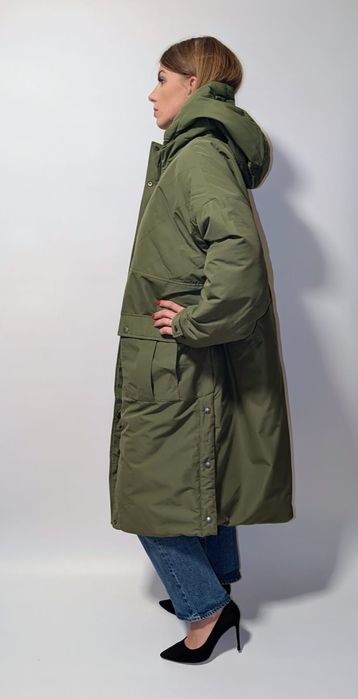 Khaki kurtka damska Bonprix r. 46 | długa, ciepła, pikowana | zimowy
