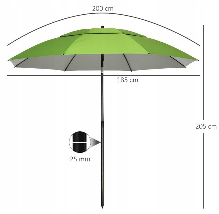Parasol plażowy Outsunny 185x205 cm zielony