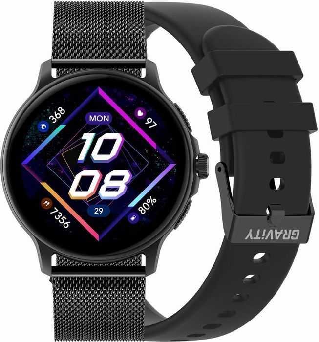 Smartwatch Damski GRAVITY GT12-1 Czarny Pasek Silikonowy Bransoleta