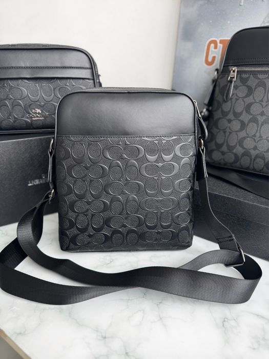 Чоловіча сумка Coach Houston Flight Bag Leather коач чорна коуч шкіра