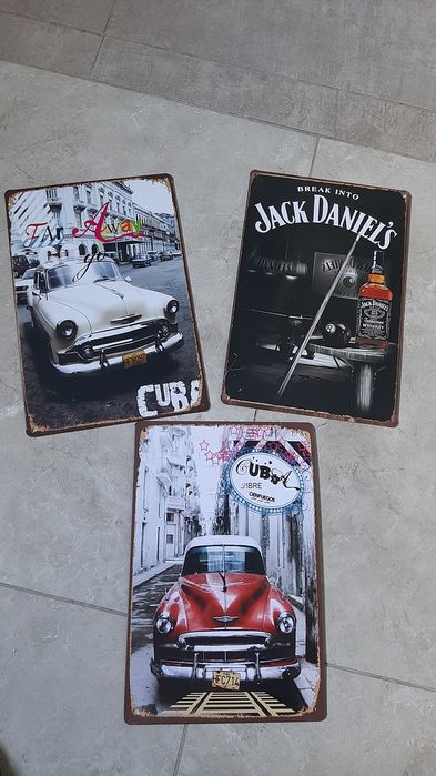 Blaszane obrazki,  grafiki, 3 sztuki