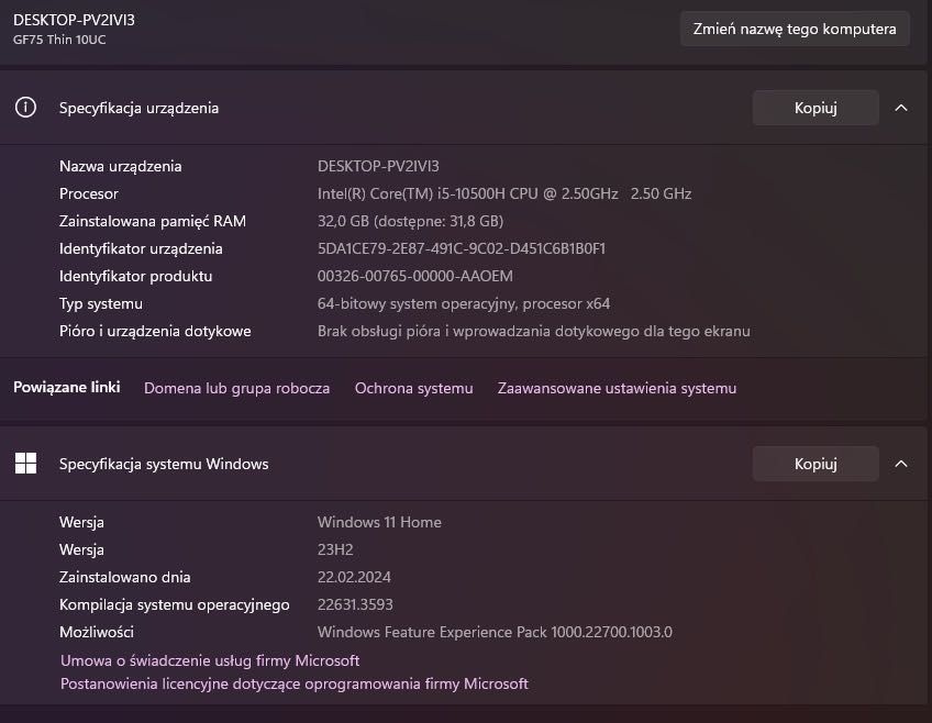 Laptop MSI GF75 Thin 10UC 17,3’’ Intel Core i5-10500H 32G czarny