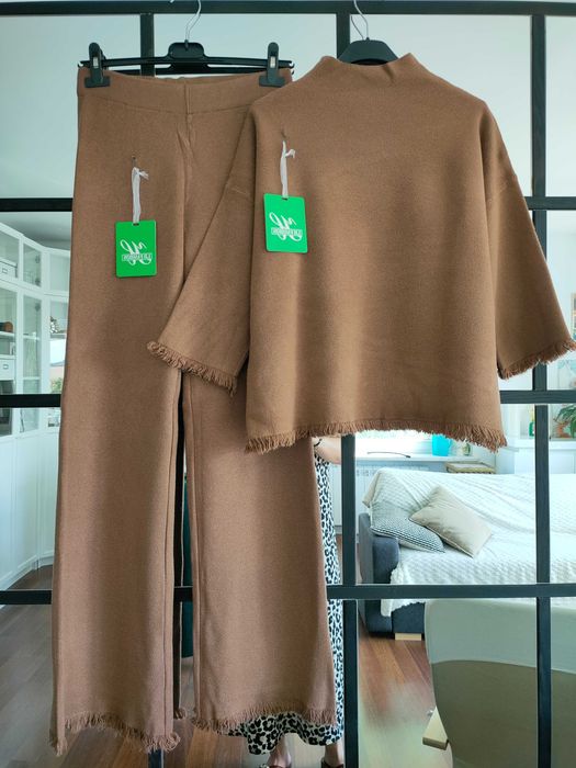 Dzianinowy zestaw dzianina sweterkowa wiskoza angora L XL