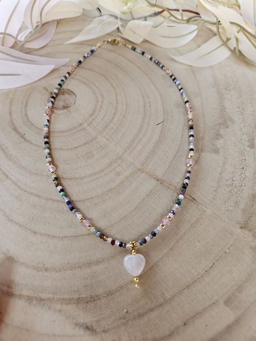 Naszyjnik Choker kamienie naturalne Kwarc różowy Hematyt