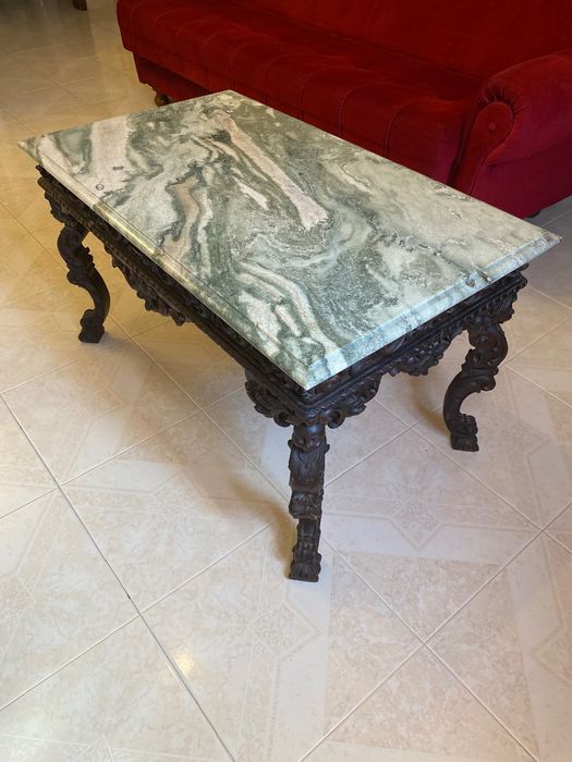 Mesa de Aparato Antiga Madeira exótica tampo Mármore verde 78 cm