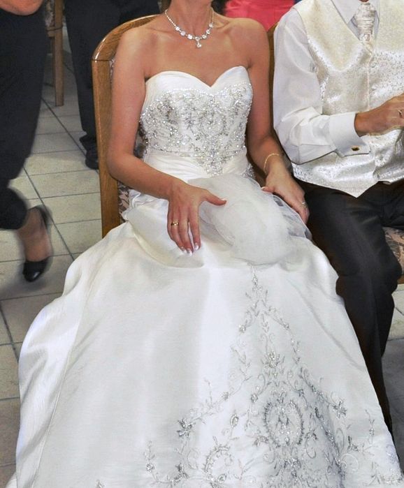 Suknia ślubna Mori Lee USA. Swarovski. Tren podpinany, szal   r.36