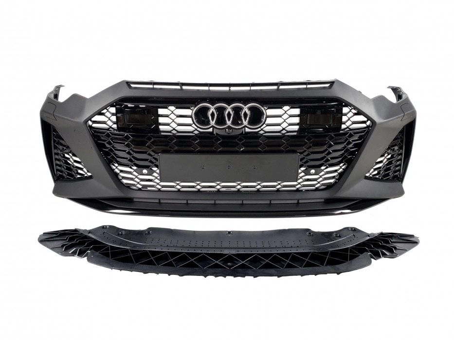 Бампер передний Audi A6 C8 / S6 C8 RS6 стиль под радар / дистроник черный глянец