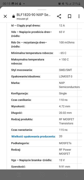 #186   Tranzystor MOSFET RF - BLF1820-90