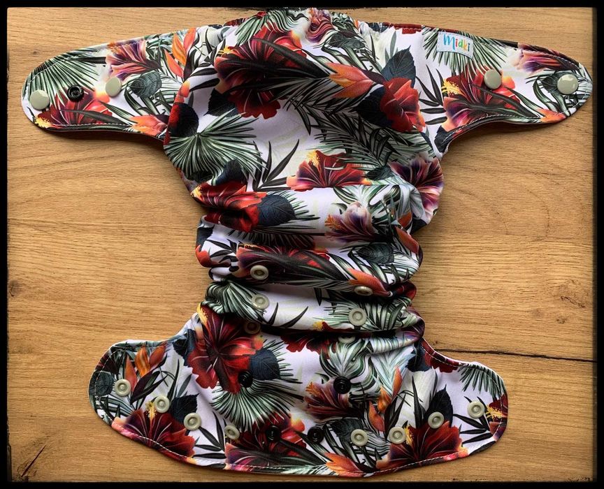 Pieluszki wielorazowe, kieszonka OS coolmax "Hibiskusy" - Midki (NOWA)