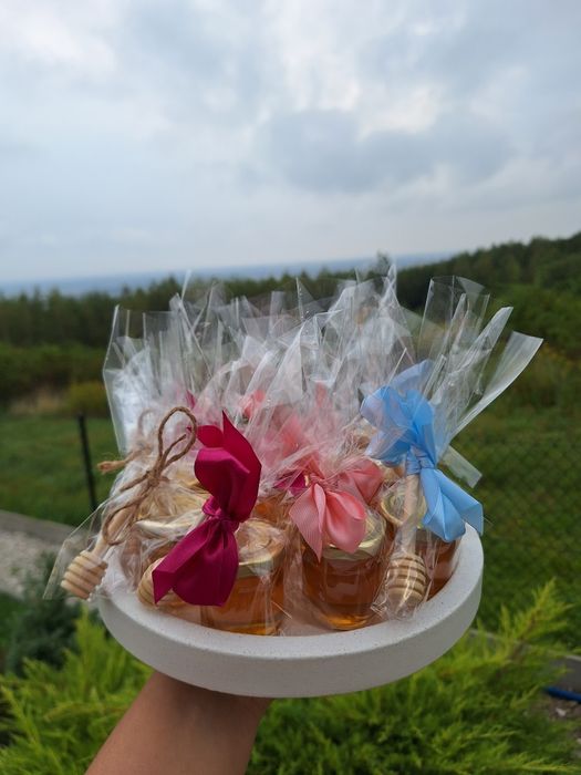 Miód na podziękowania dla gości mini słoiczki ślub komunia chrzest