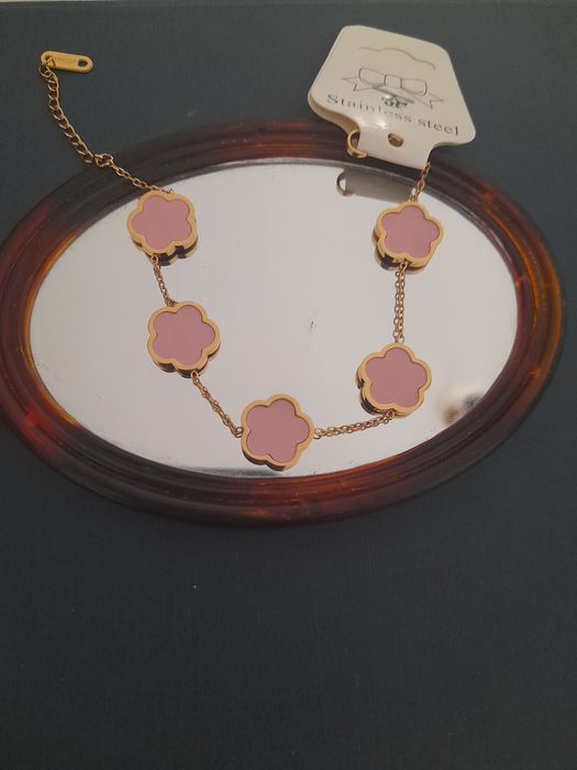 Pulseira Flor Rosa Aço Inoxidável (NOVA)