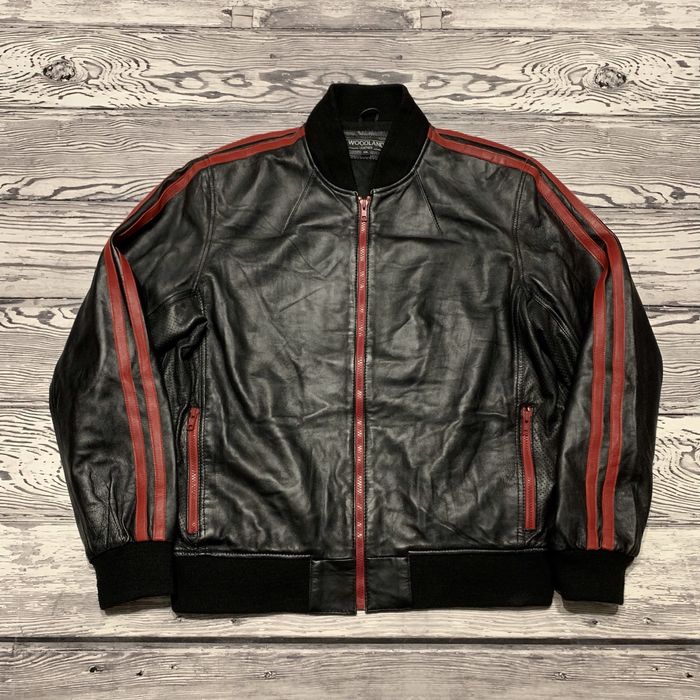 Кожаная куртка Woodland Red Stripes Black Aviator Bomber Alpha Pilot