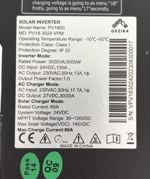 Гібридний інвертор MUST PV18-3024 VPM