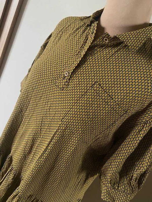 Xxxl 44 46 +size sukienka khaki jasne wzory oversize midi falbany