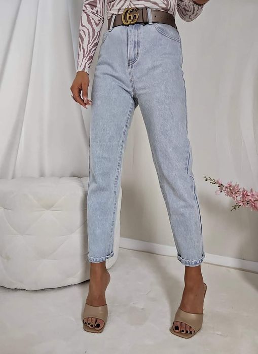 Spodnie jeansy By Me Mom Fit XS S M L niebieskie