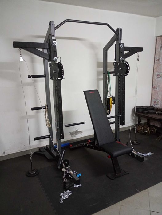 Conjunto musculação (Rack + banco + braços articulados + pesos) *NOVO*