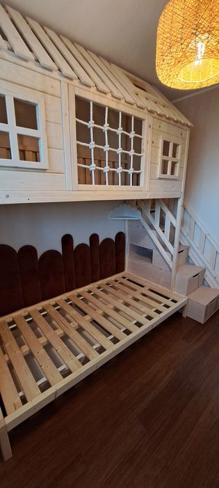 Łóżko piętrowe domek drewniane 90x200