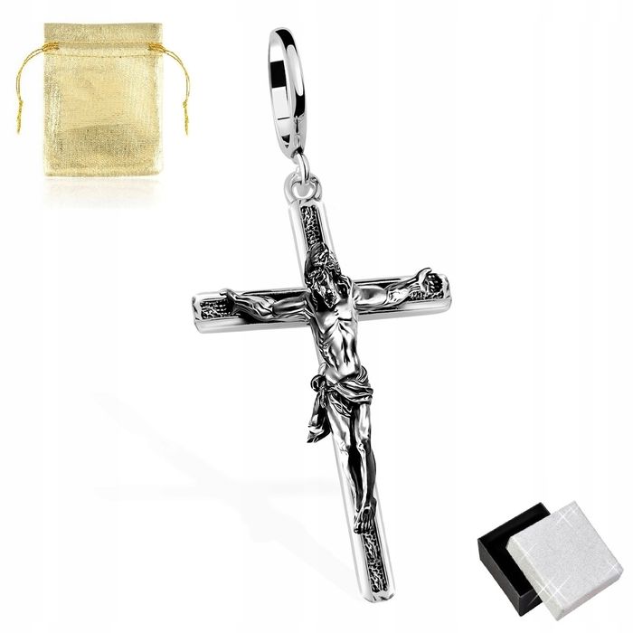 Srebrna Zawieszka Wisiorek Krzyż / Krzyżyk Duży Masywny Katolicki Prób