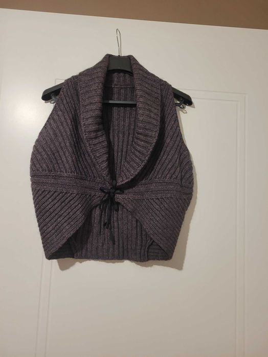 Bezrękawnik wełniany włoski 30 % moher r. 40/42  brązo-fiolet