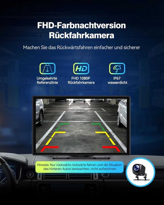 Rádio Carplay Android Auto sem fio, 9´´ com Câmera de Visão Traseira,