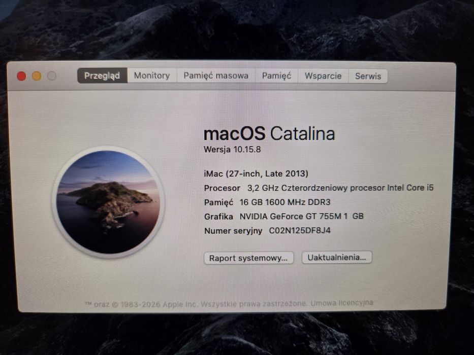 Mac 27" Late 2013 | 16 GB RAM | macOS Catalina | uszkodzony ale działający monitor