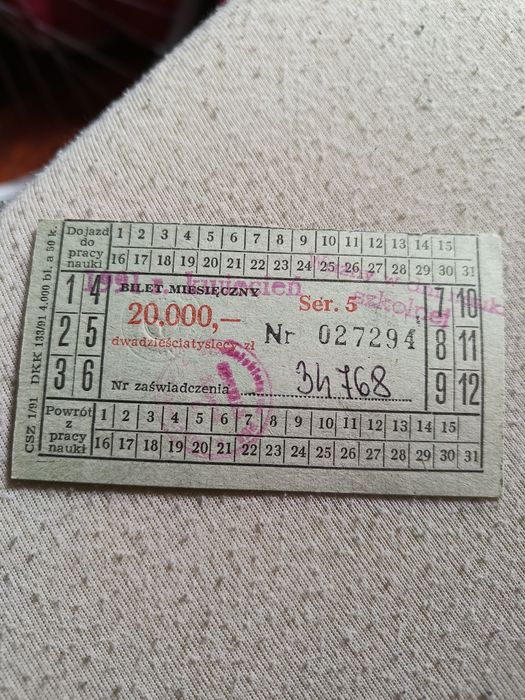 Sprzedam stary bilet miesięczny
