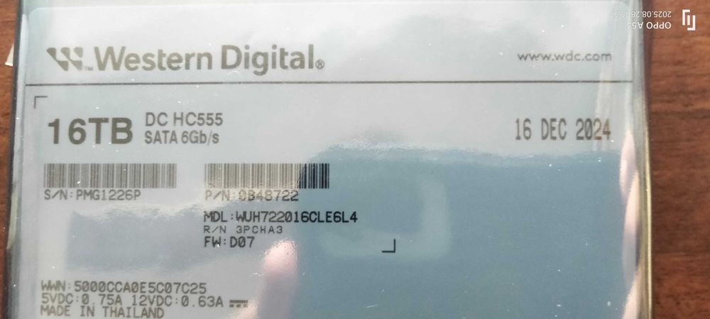Dysk WD Ultrastar DC HC555 16TB WUH 722016CLE6L4 512MB 512ECMR