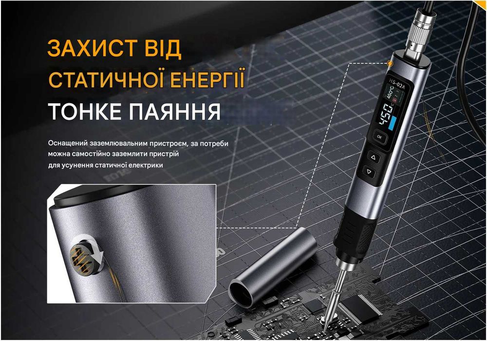 цифровой паяльник HS-02B 100 Вт USB QC PD FNIRSI + 3 жала HS02
