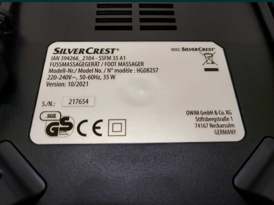 Масажер для ніг SilverCrest SSFM 35 a1 новий з Німеччини