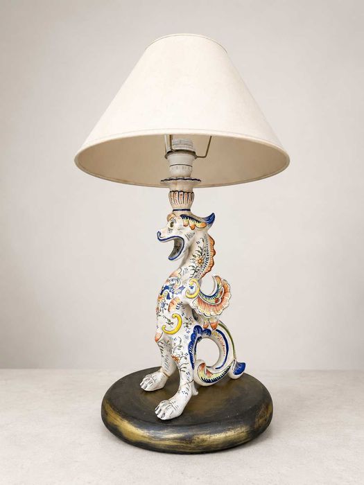 Lampa ceramiczna figurka smok hand painted vintage 58 cm #475 Stylowy Węgrów