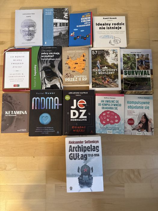 Zestaw 14 książek – psychologia, zdrowie, podróże, historia, survival