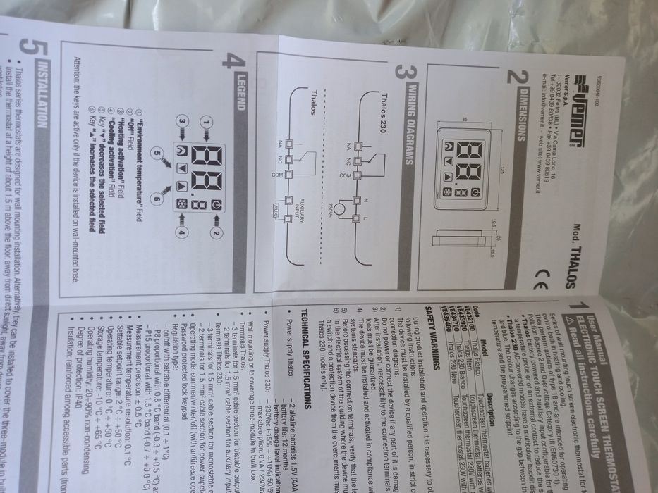 Termostat cyfrowy sensorny 230V VEMER THALOS VE435400