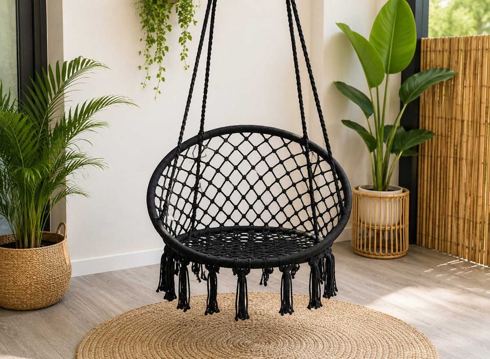 Okazja! Nowy fotel wiszący bocianie gniazdo 120cm 150kg czarny 318d