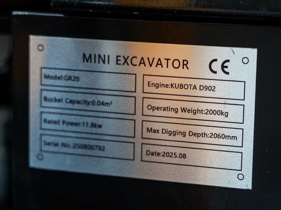 Minikoparka 2000kg Green River extra osprzęt GR20 Silnik KUBOT