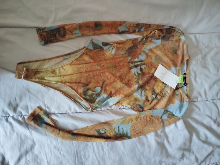 Zara ,Sunflowers, Van Gogh нове боді,сітка з принтом