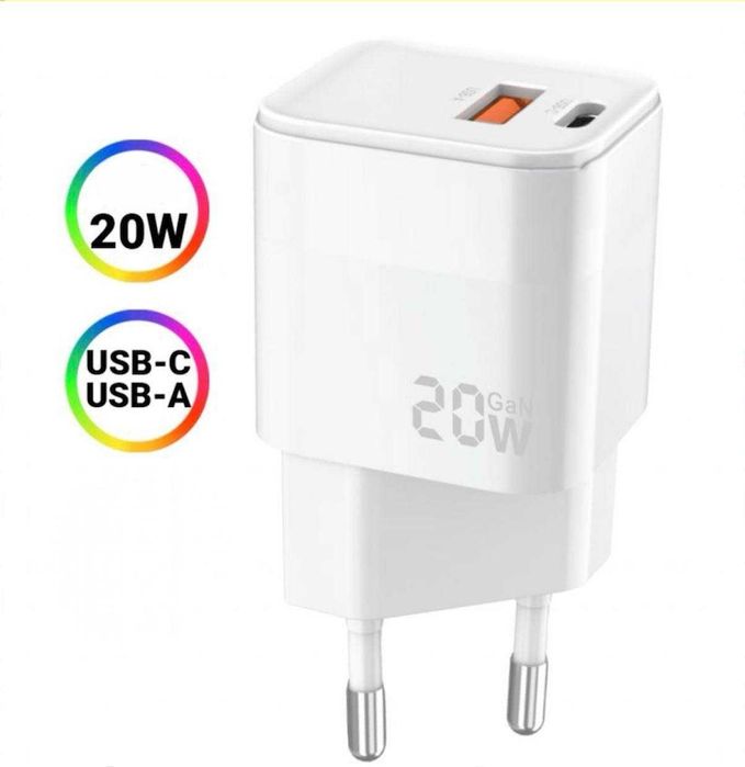 Швидка зарядка 20W Earldom ES-EU32C GaN USB-C + USB-A PD/QC3.0 для iPhone, Samsung, Xiaomi