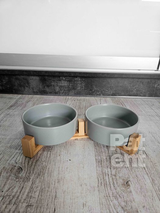 Miski ceramiczne dla psa kota zestaw 2 sztuki x 400 ml szare