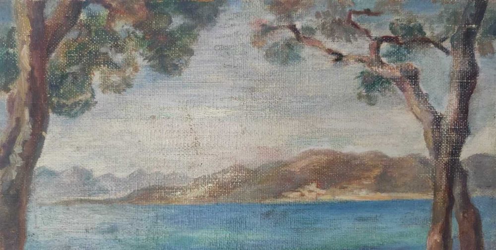 Paisagem Provence mar e montanha - estudo de esboço - Óleo sobre tela