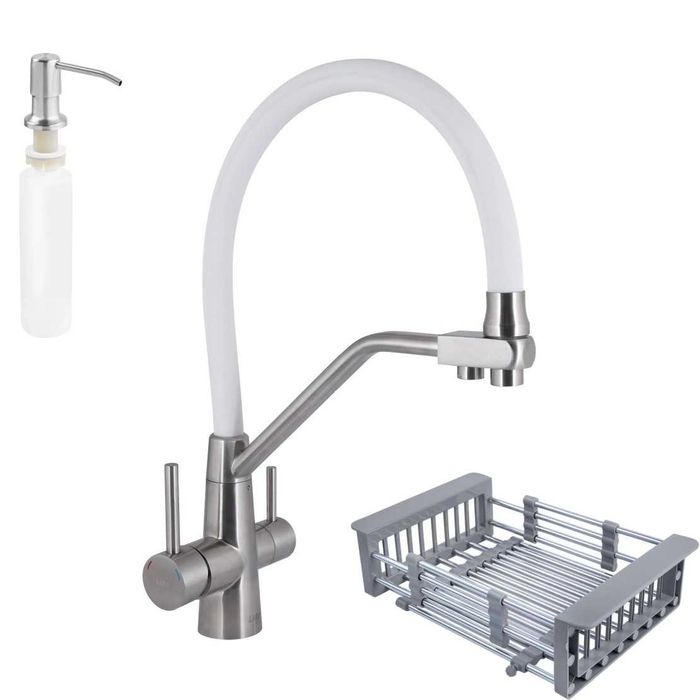 Смеситель Aria 020F3 гибкий и подключением до питьевой воды Lidz,белий