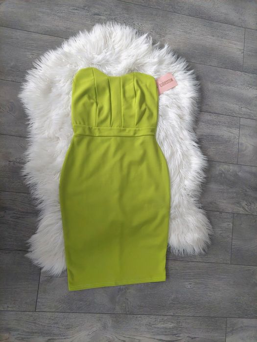 Nowa limonkowa sukienka Missguided XS dopasowana gorsetowa impreza koktajlowa wesele