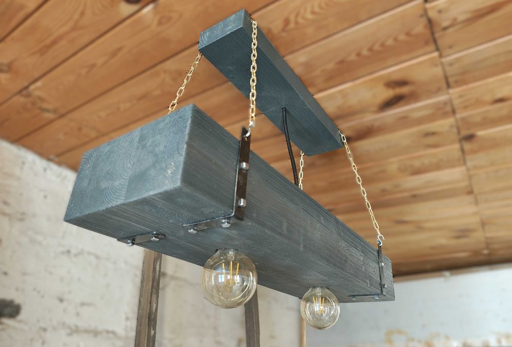 Lampa sufitowa wisząca żyrandol Vintage drewno klejone 70 cm Antracyt